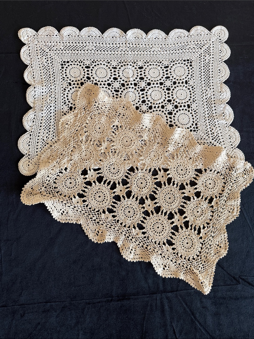 VTG Handmade Crochet Rectangle Lace Doilies in Cream and Beige - Dresser Scarves